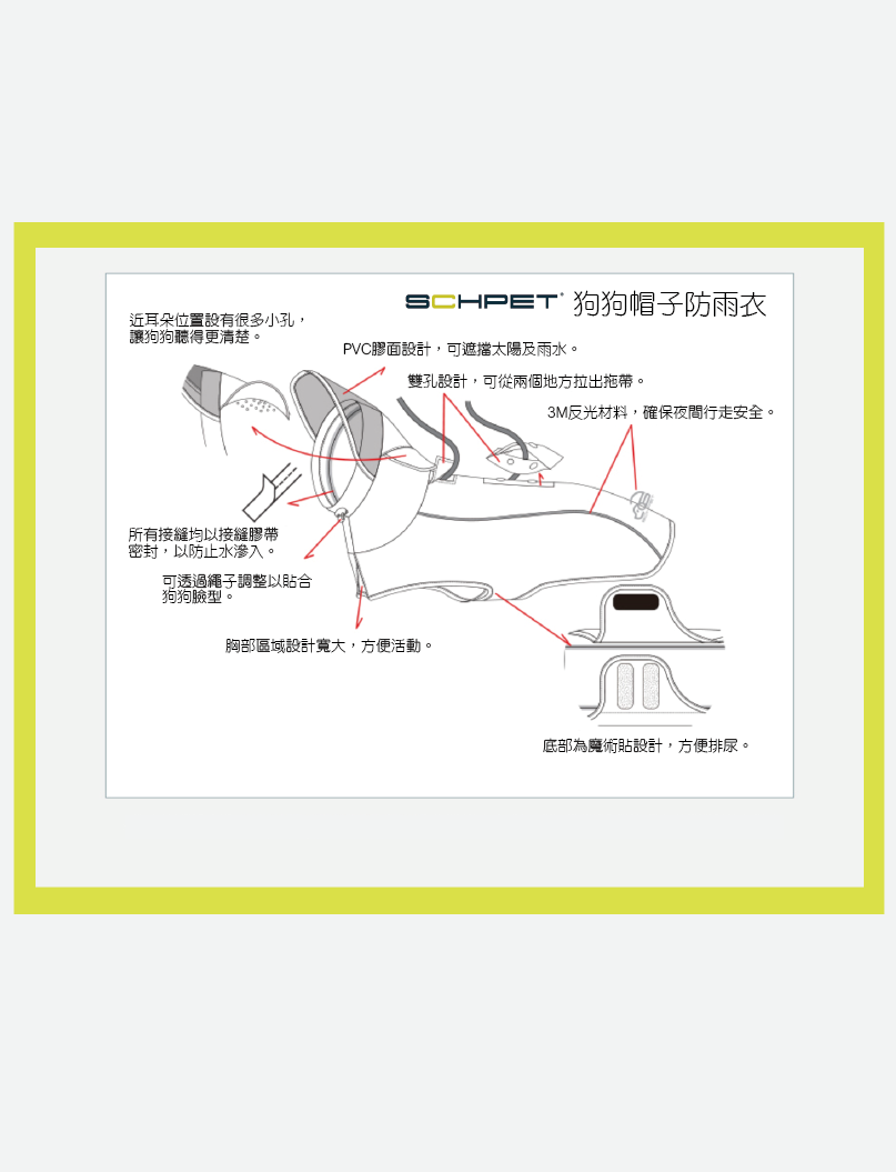 (寵物用) SCHPET Hat Rain Cover 狗狗服飾全天候連帽子雨衣