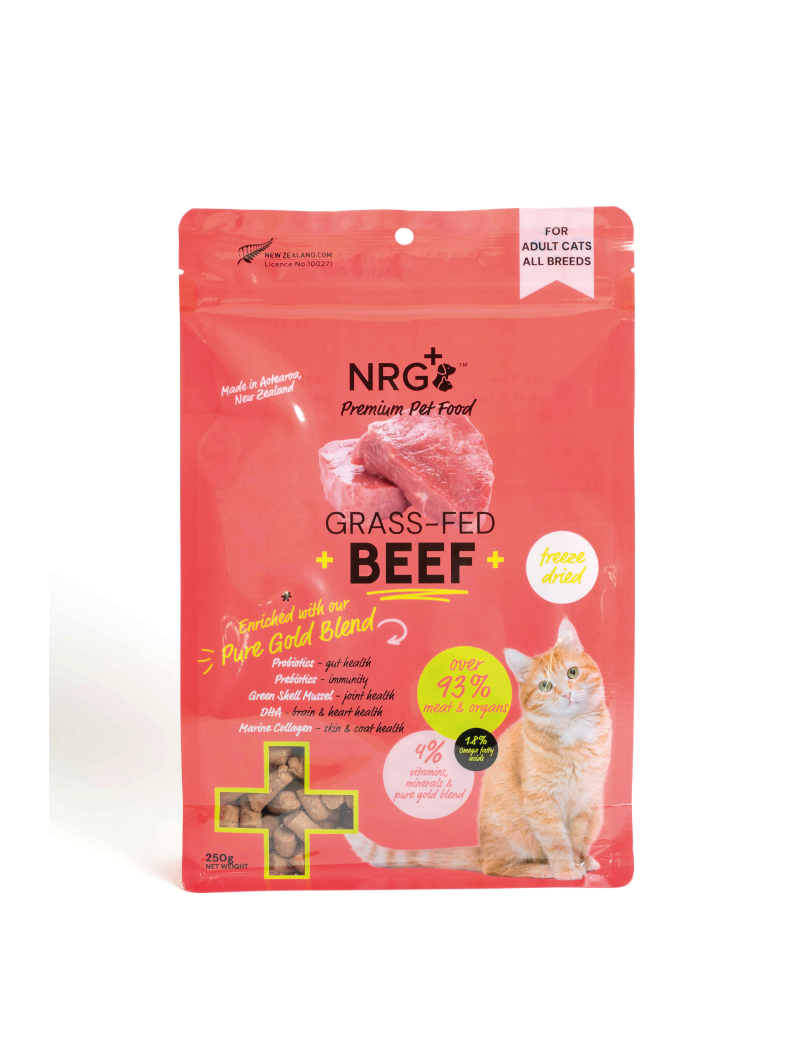 (寵物用) NRG+ Beef Cat Freeze Dried Food PGB 50g, 250g 紐西蘭原肉凍乾生食餐-牛肉凍乾貓糧 50g, 250g